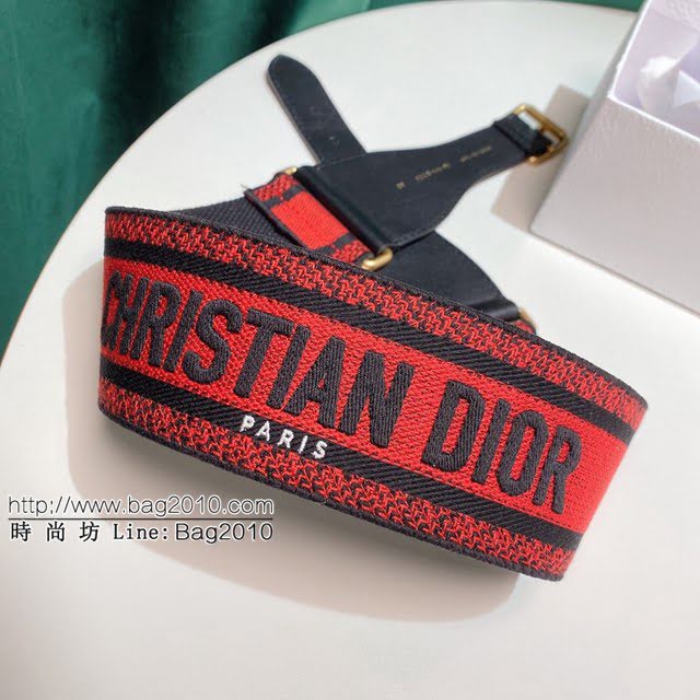 Dior女士腰帶 迪奧Christian Dior刺繡帆布皮帶  jjp1972